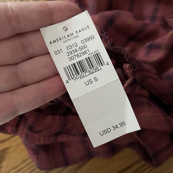 American Eagle Women S Maroon Plaid Grunge Punk High Waisted Wrap Mini Skirt NWT - Picture 7 of 9